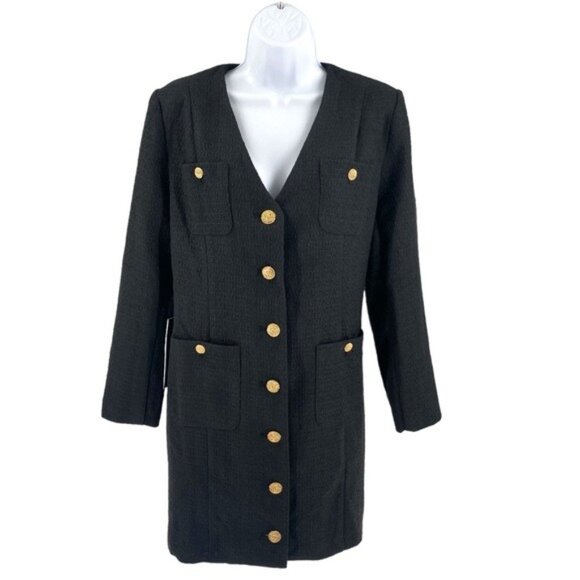 Pomander Place | NEW Black Tweed Keira Long Sleeve Mini Dress Size M - Picture 4 of 12